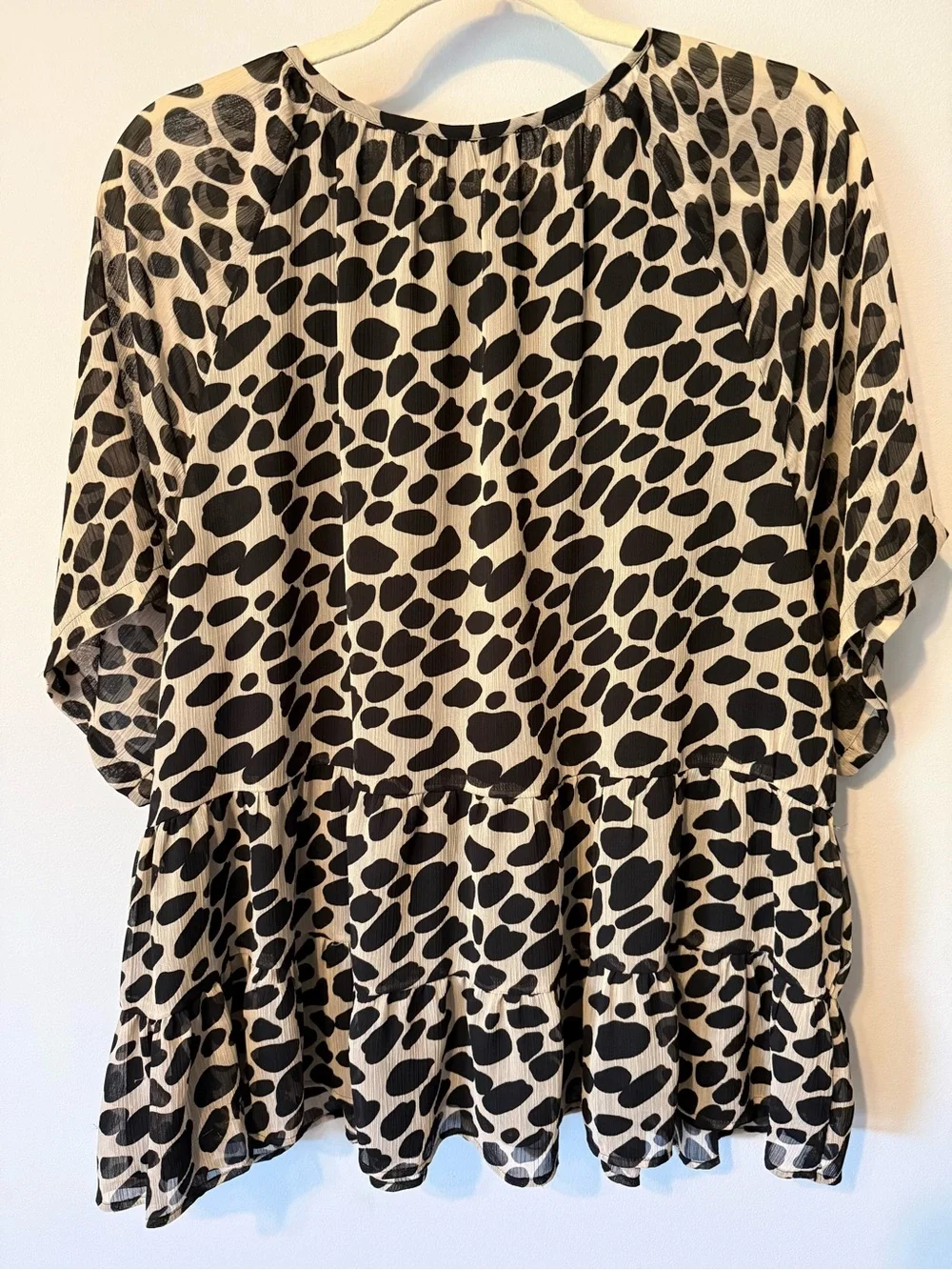 LOFT Black and Beige Animal Print Peplum Tunic